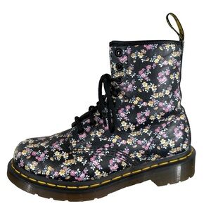 Dr. Martens floral black purple docs lace up combat boots mini tydee yellow 1460